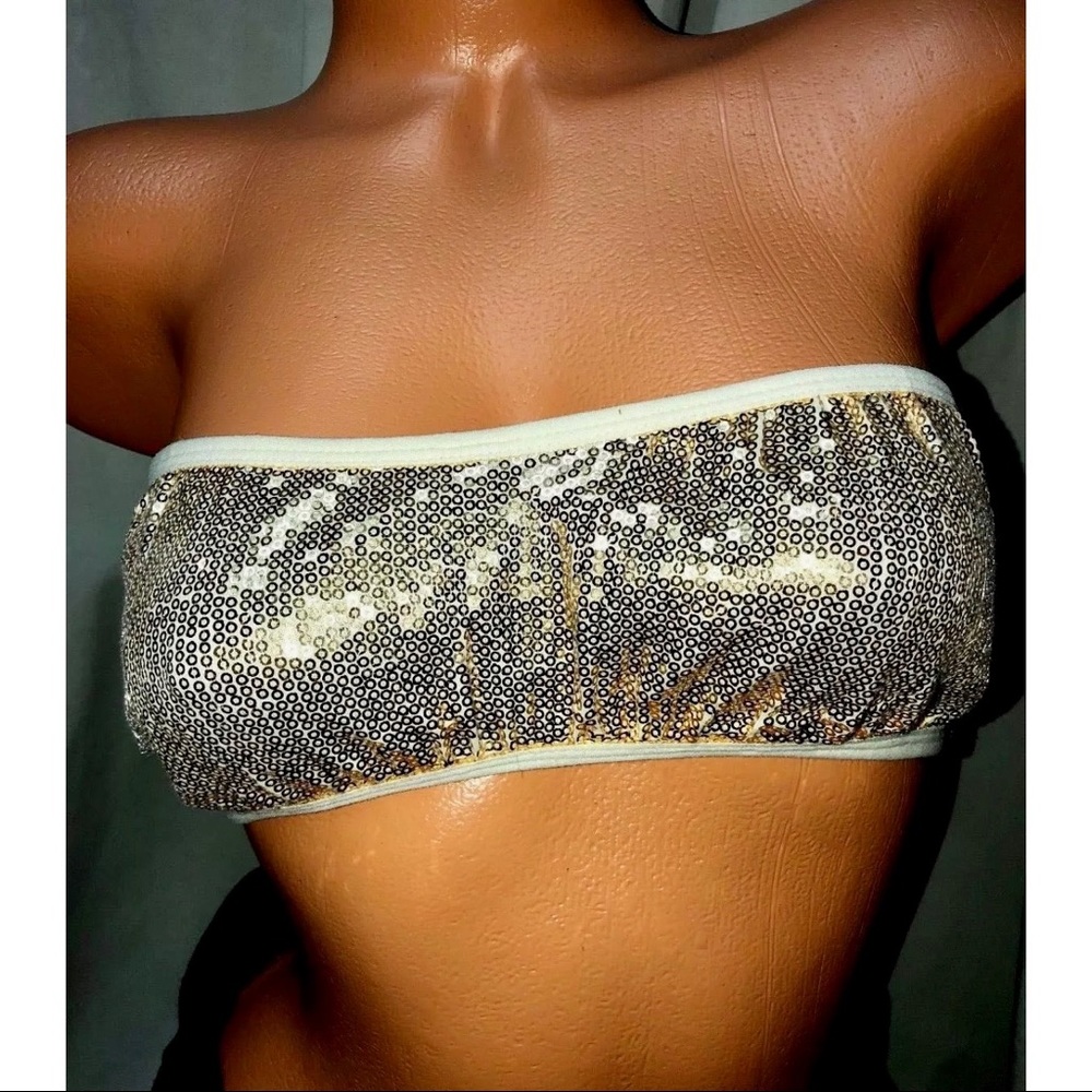 Nollie Basics Newport Beach Gold Sequins Bandeau Bra Top L